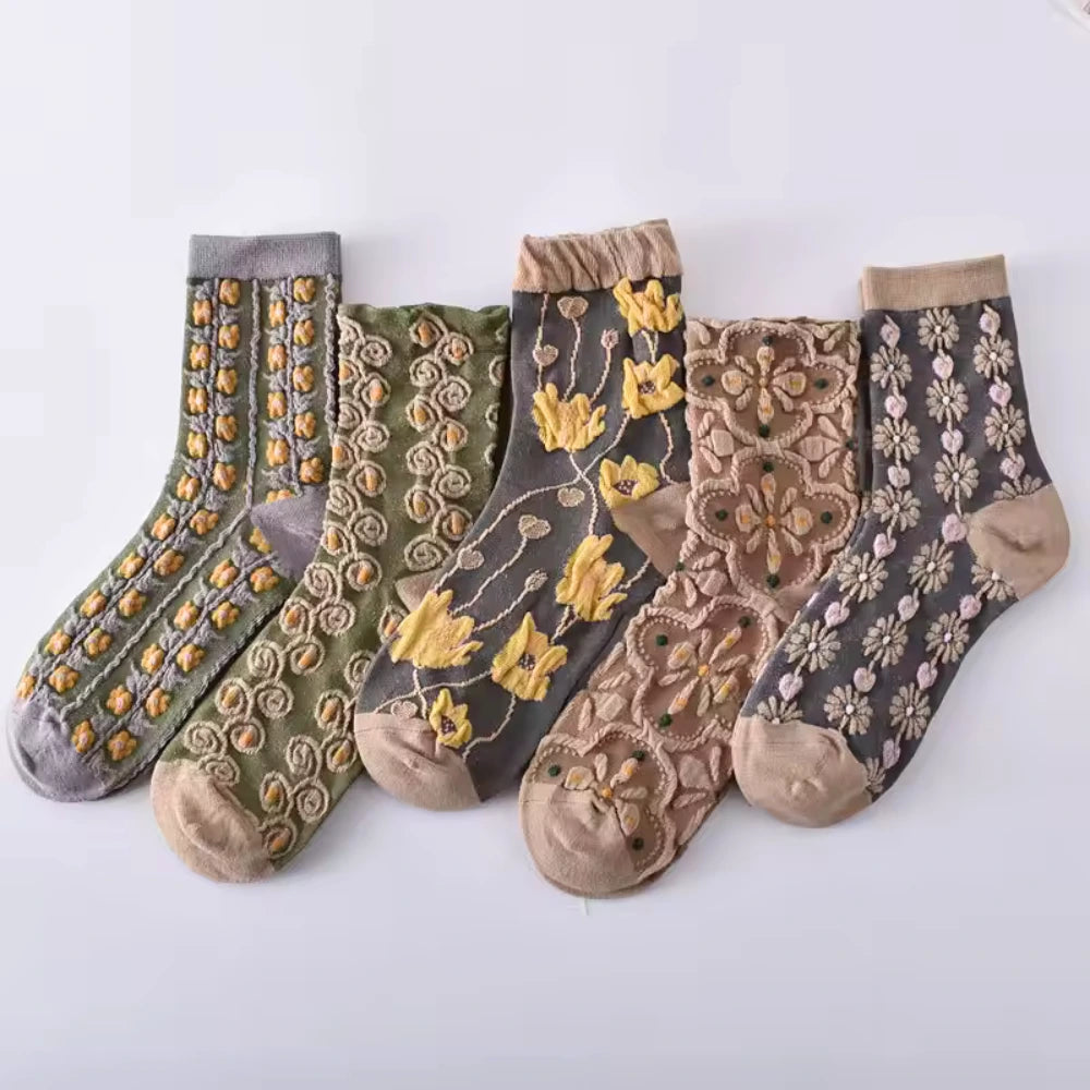 5 Pairs of Socks – Grey Autumn Flowers