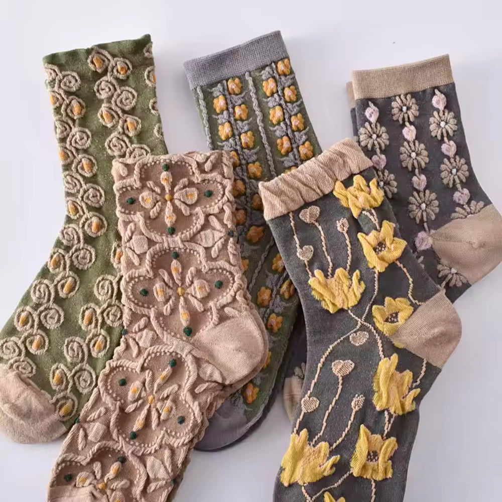 5 Pairs of Socks – Grey Autumn Flowers