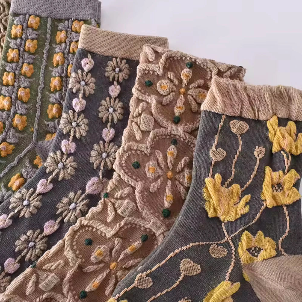 5 Pairs of Socks – Grey Autumn Flowers