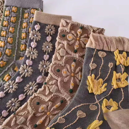 5 Pairs of Socks – Grey Autumn Flowers