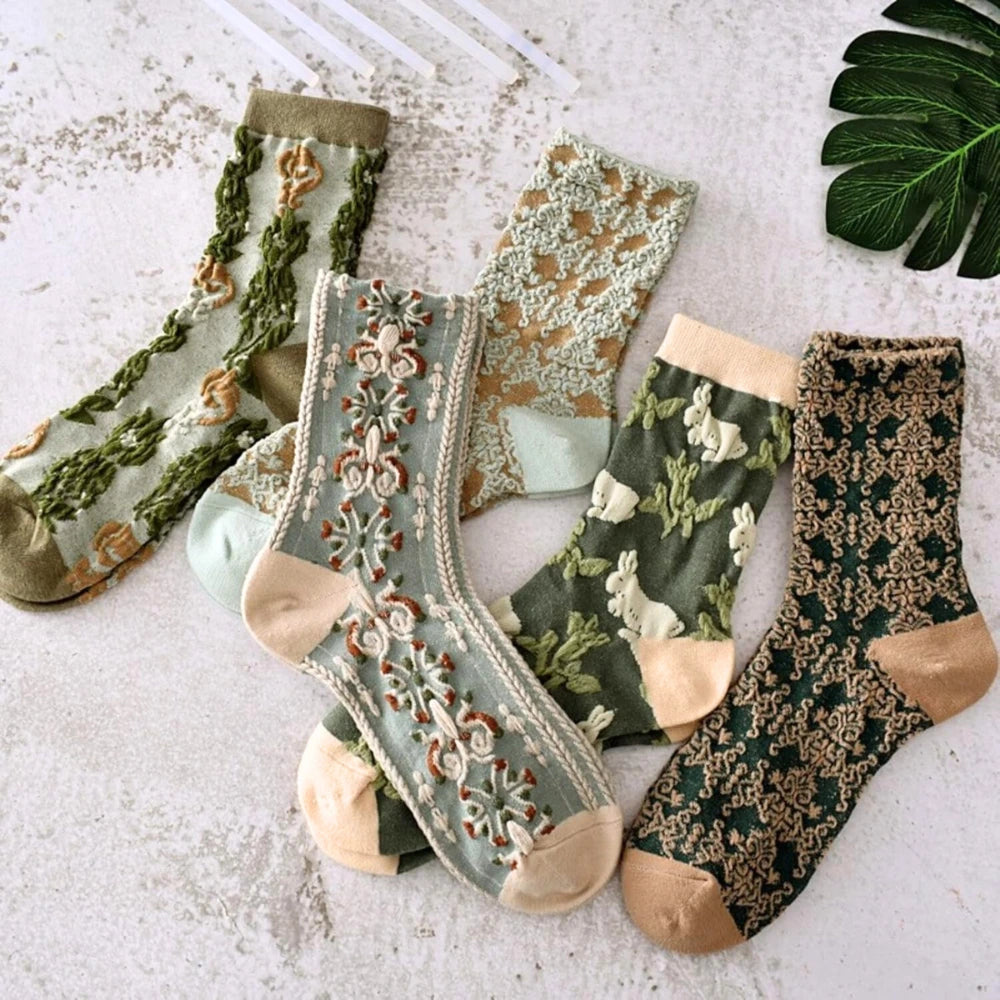 5 Pairs of Socks – Romantic Green Tones
