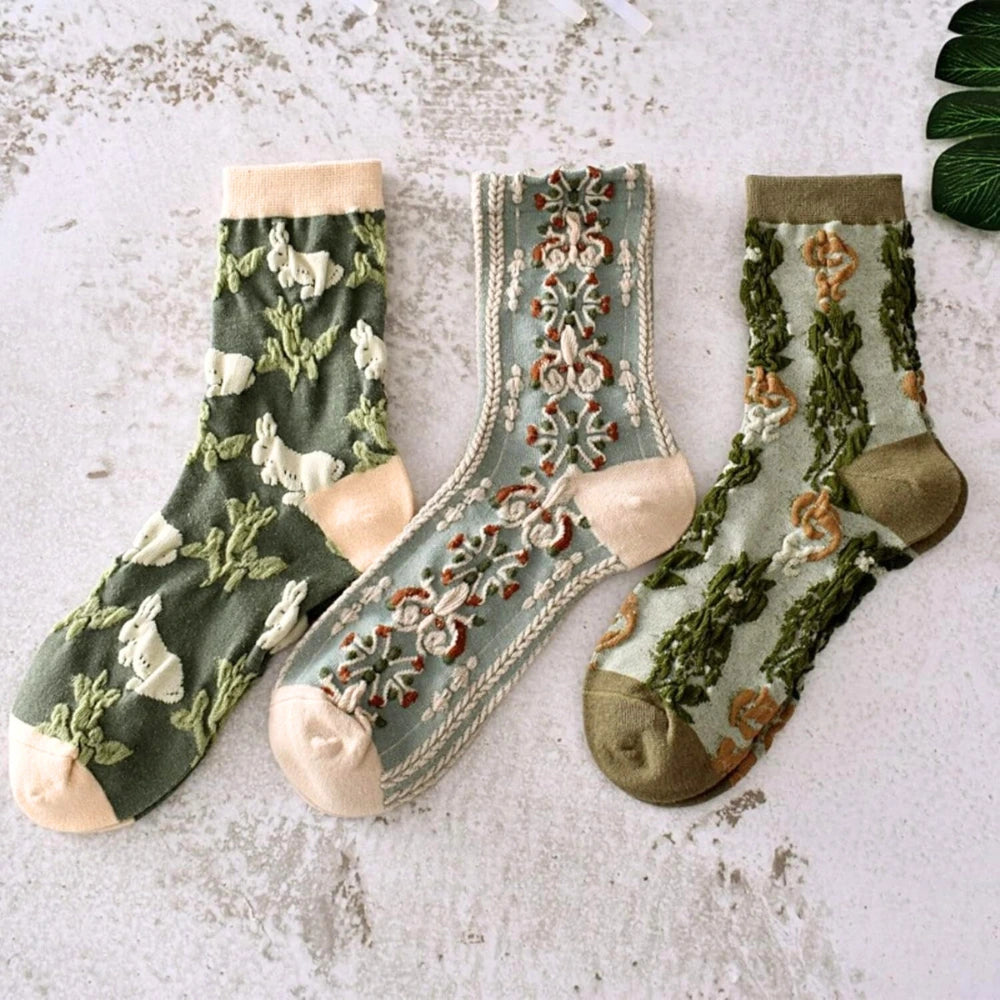 5 Pairs of Socks – Romantic Green Tones