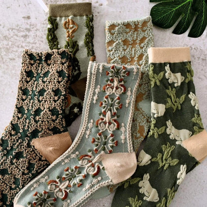 5 Pairs of Socks – Romantic Green Tones
