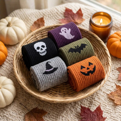 Halloween Crew Socks five pairs in a basket