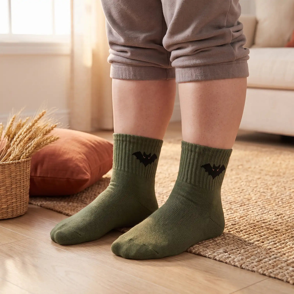 Halloween Crew Socks Army Green lifestyle