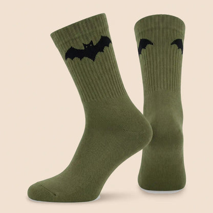 Halloween Crew Socks Army Green bat