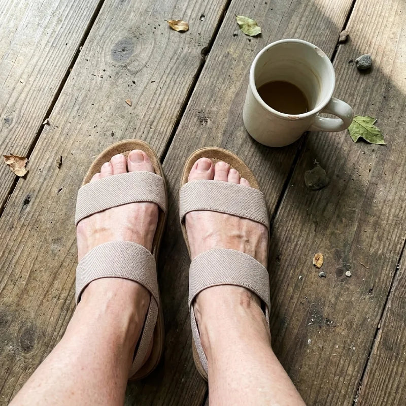 Sandals on feet