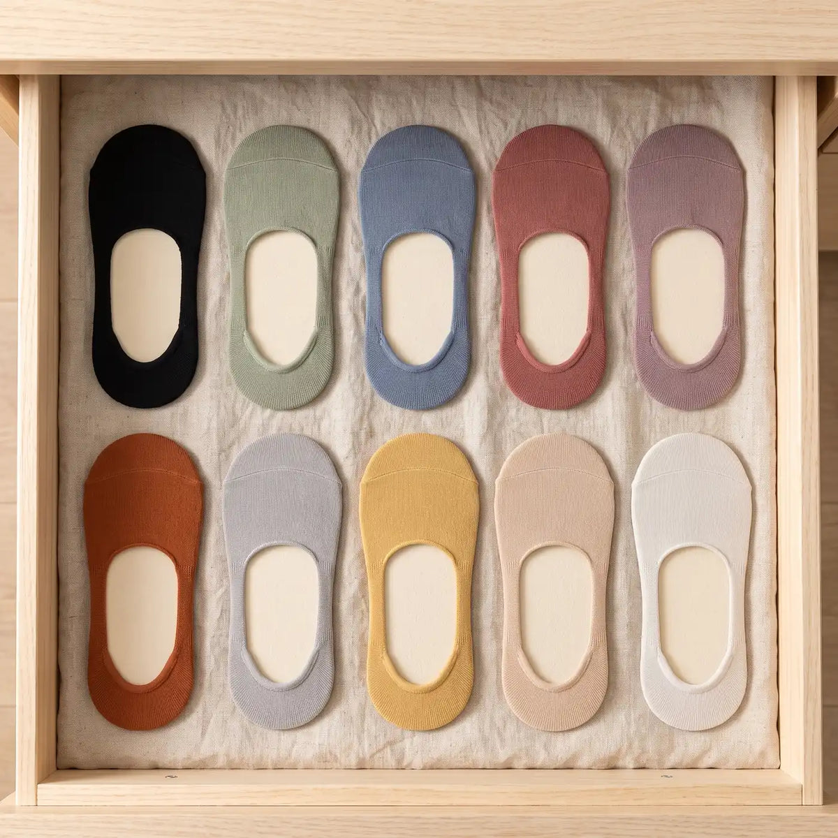 Invisible No-Show Socks ten colours in a drawer
