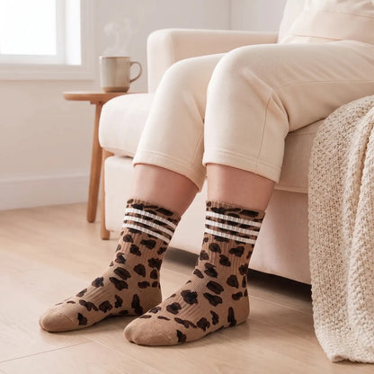 Camel leopard crew socks worn
