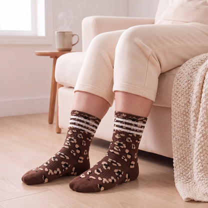 Chocolate leopard crew socks worn