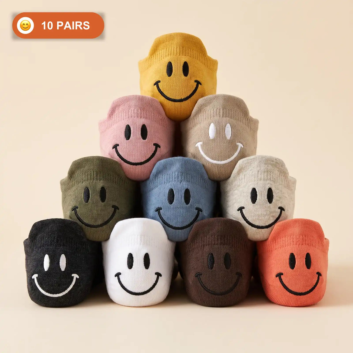 10 pairs of smile ankle socks in ten colors