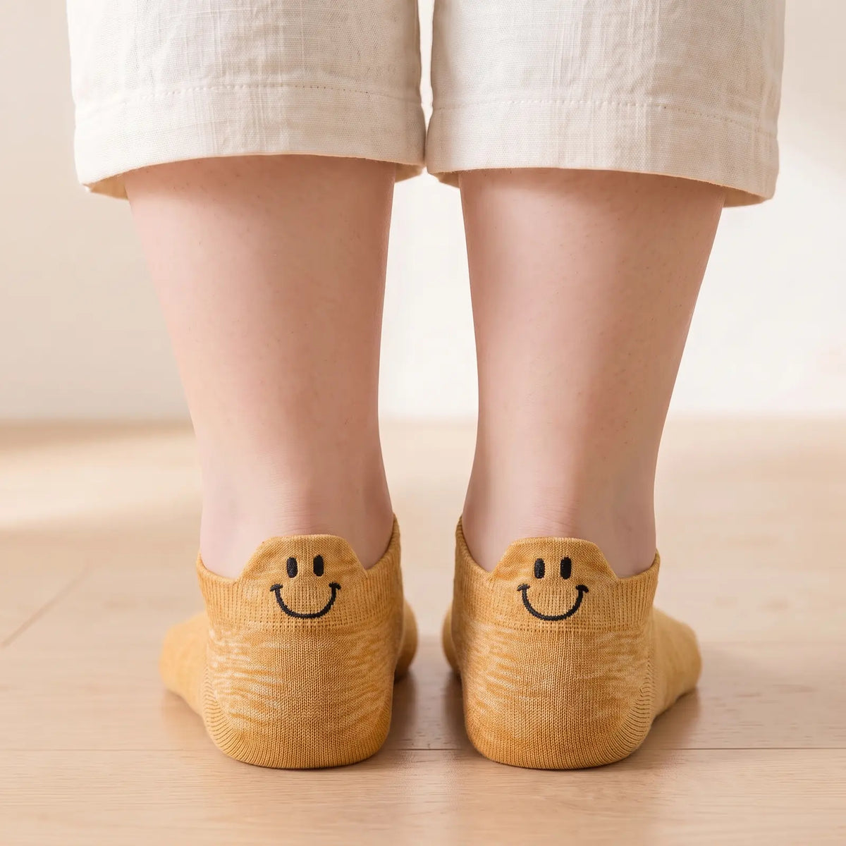 Mustard smile ankle socks worn