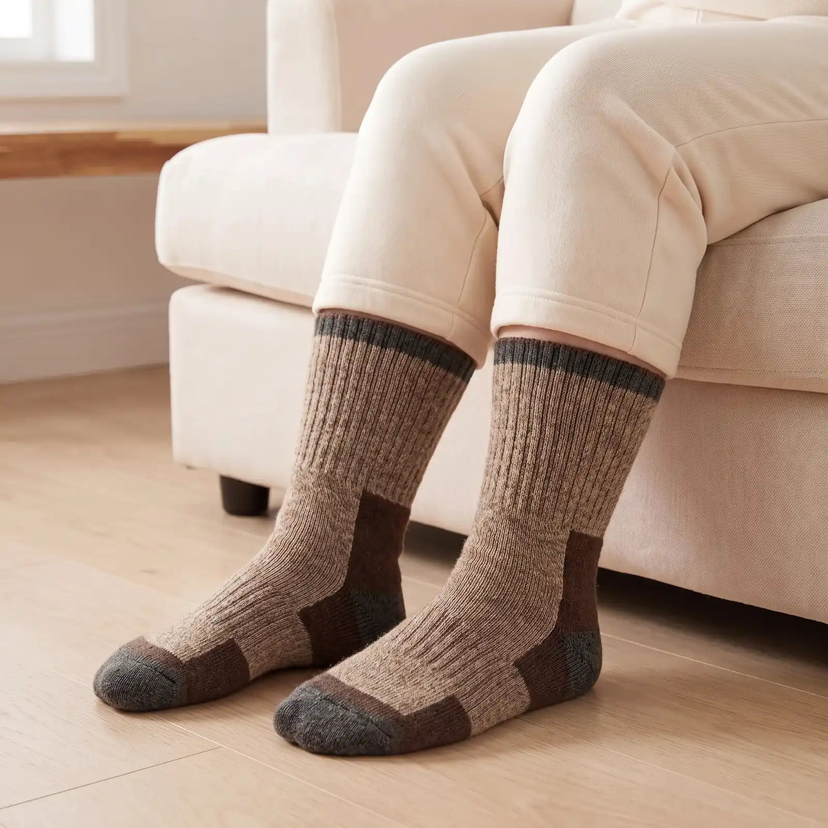 Brown thermal socks worn