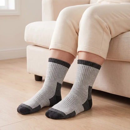 Light grey thermal socks worn